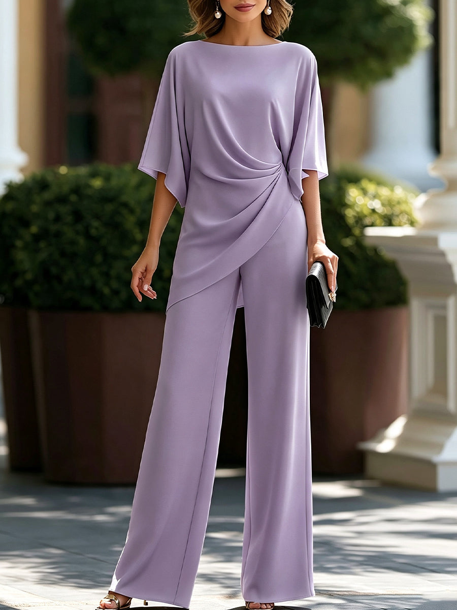 Gabriela | Draped Blouse & Wide-Leg Trousers Set