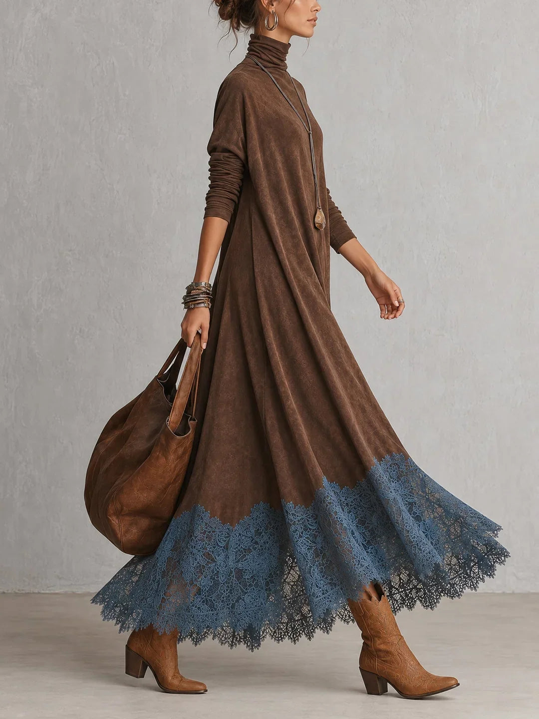 Brooke™ Faux Suede Lace-Trim Maxi Dress