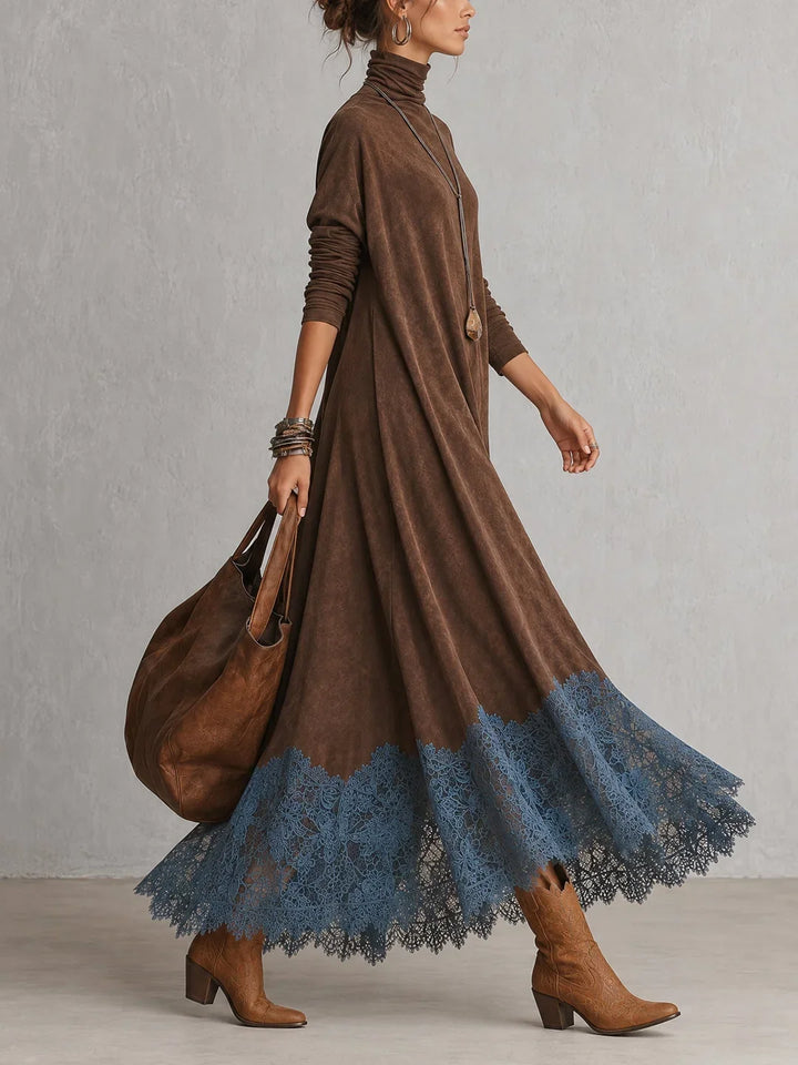 Brooke™ Faux Suede Lace-Trim Maxi Dress