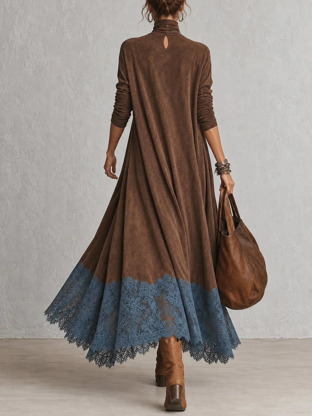 Brooke™ Faux Suede Lace-Trim Maxi Dress
