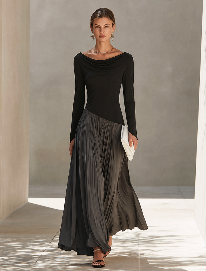 Serena | Draped Color-Block Maxi Dress