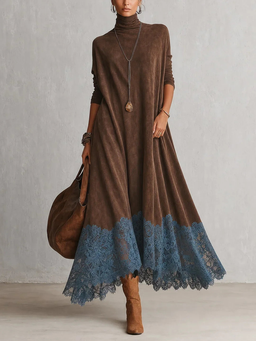 Brooke™ Faux Suede Lace-Trim Maxi Dress