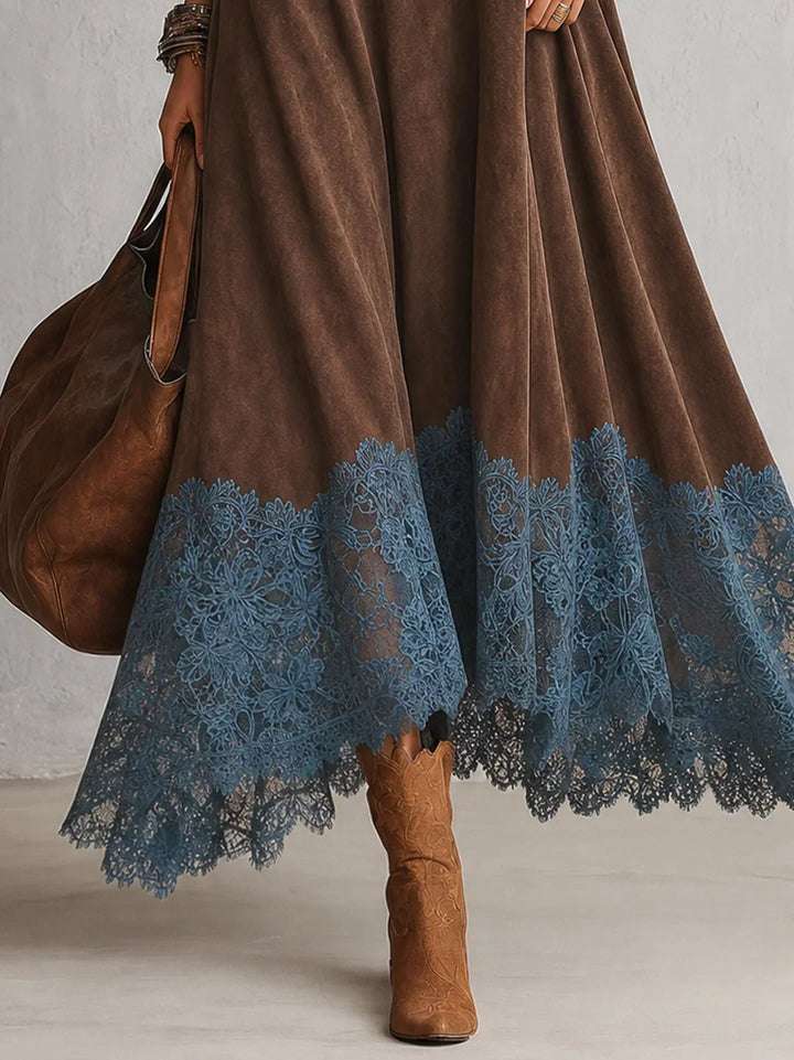 Brooke™ Faux Suede Lace-Trim Maxi Dress