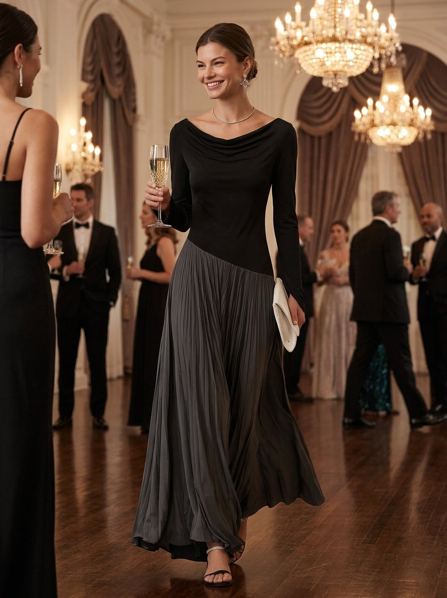 Serena | Draped Color-Block Maxi Dress