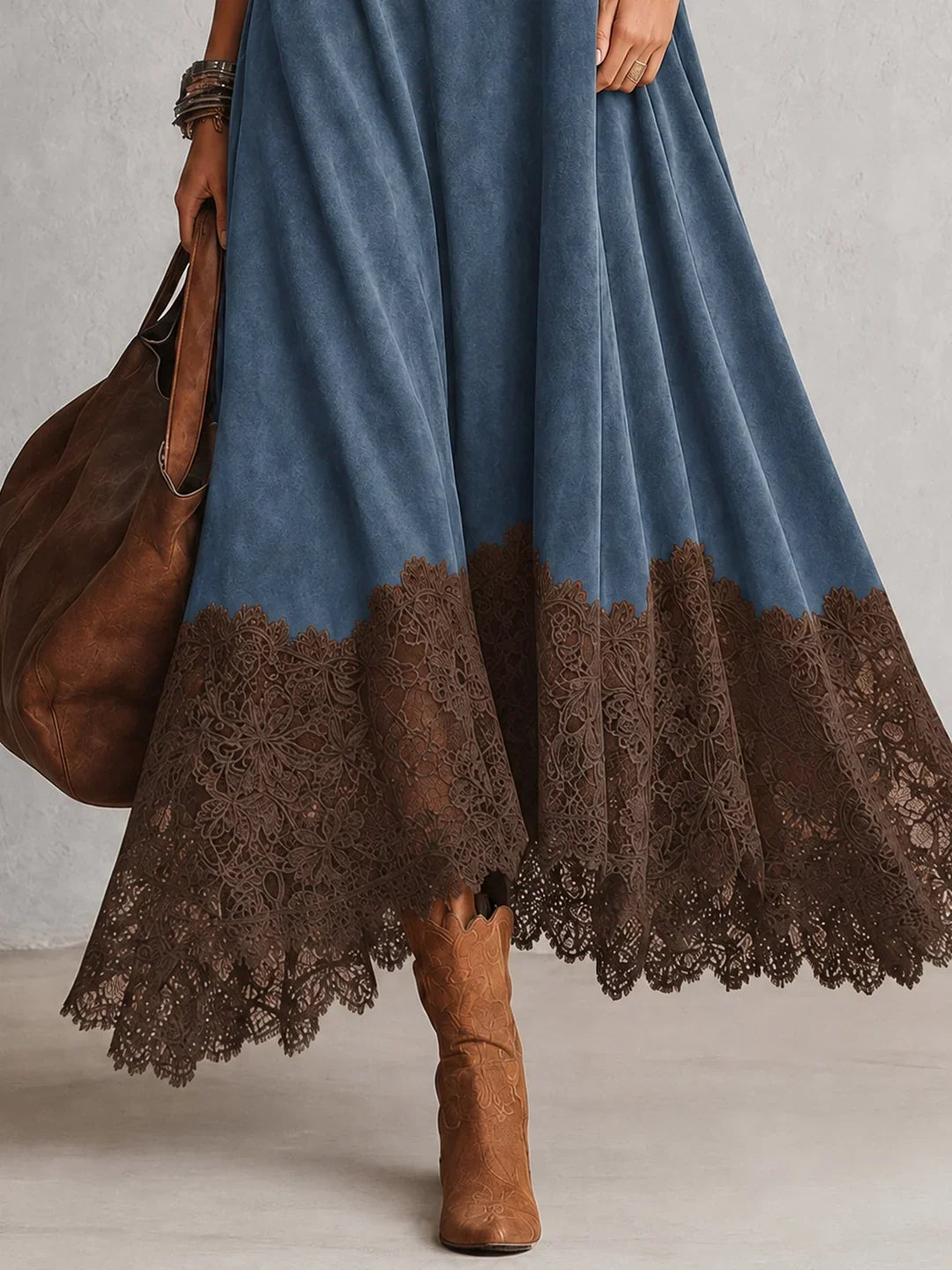 Brooke™ Faux Suede Lace-Trim Maxi Dress