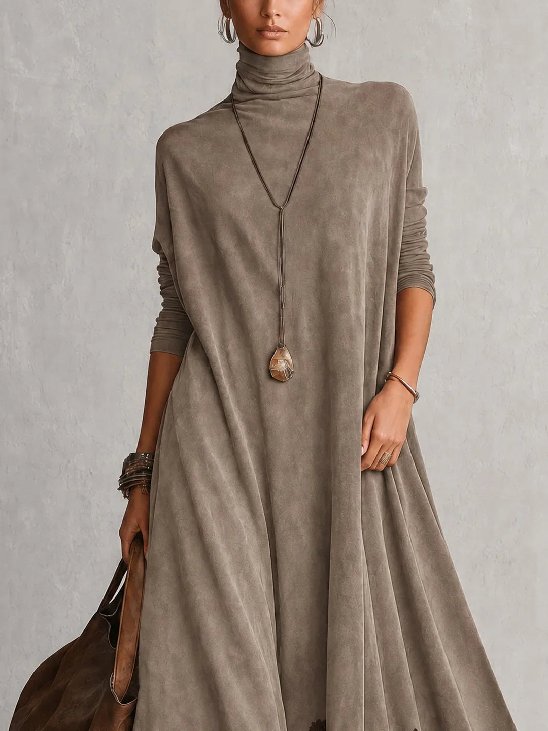 Brooke™ Faux Suede Lace-Trim Maxi Dress