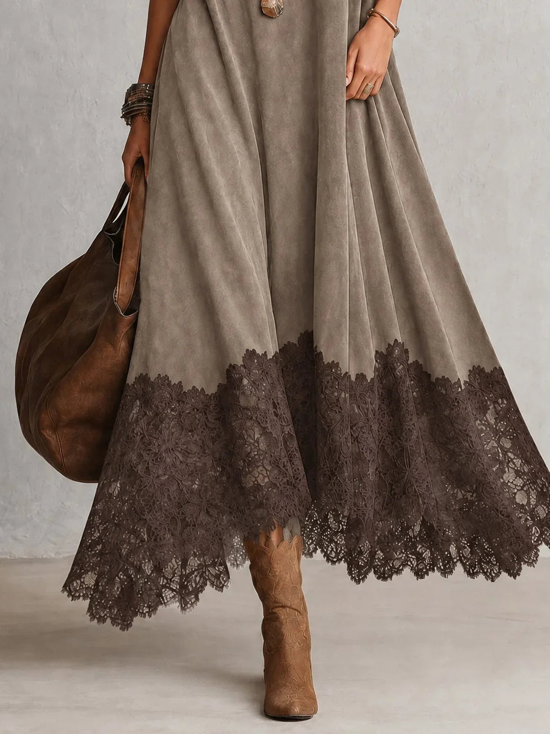 Brooke™ Faux Suede Lace-Trim Maxi Dress