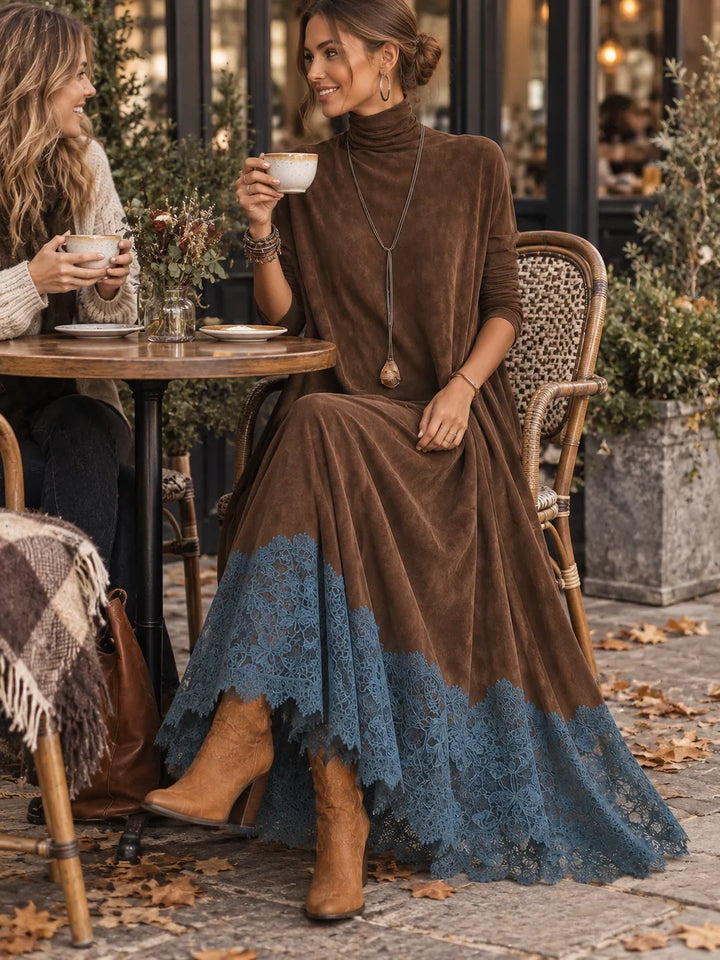 Brooke™ Faux Suede Lace-Trim Maxi Dress