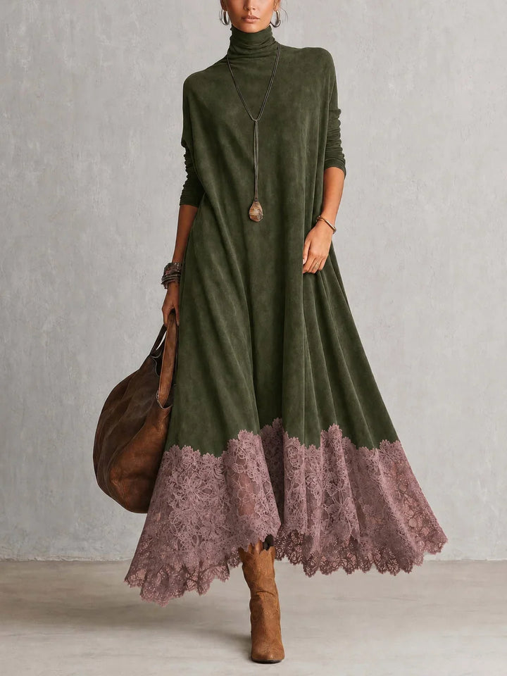 Brooke™ Faux Suede Lace-Trim Maxi Dress