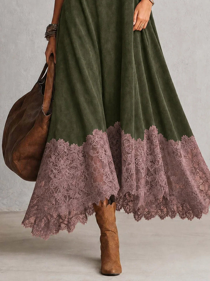Brooke™ Faux Suede Lace-Trim Maxi Dress