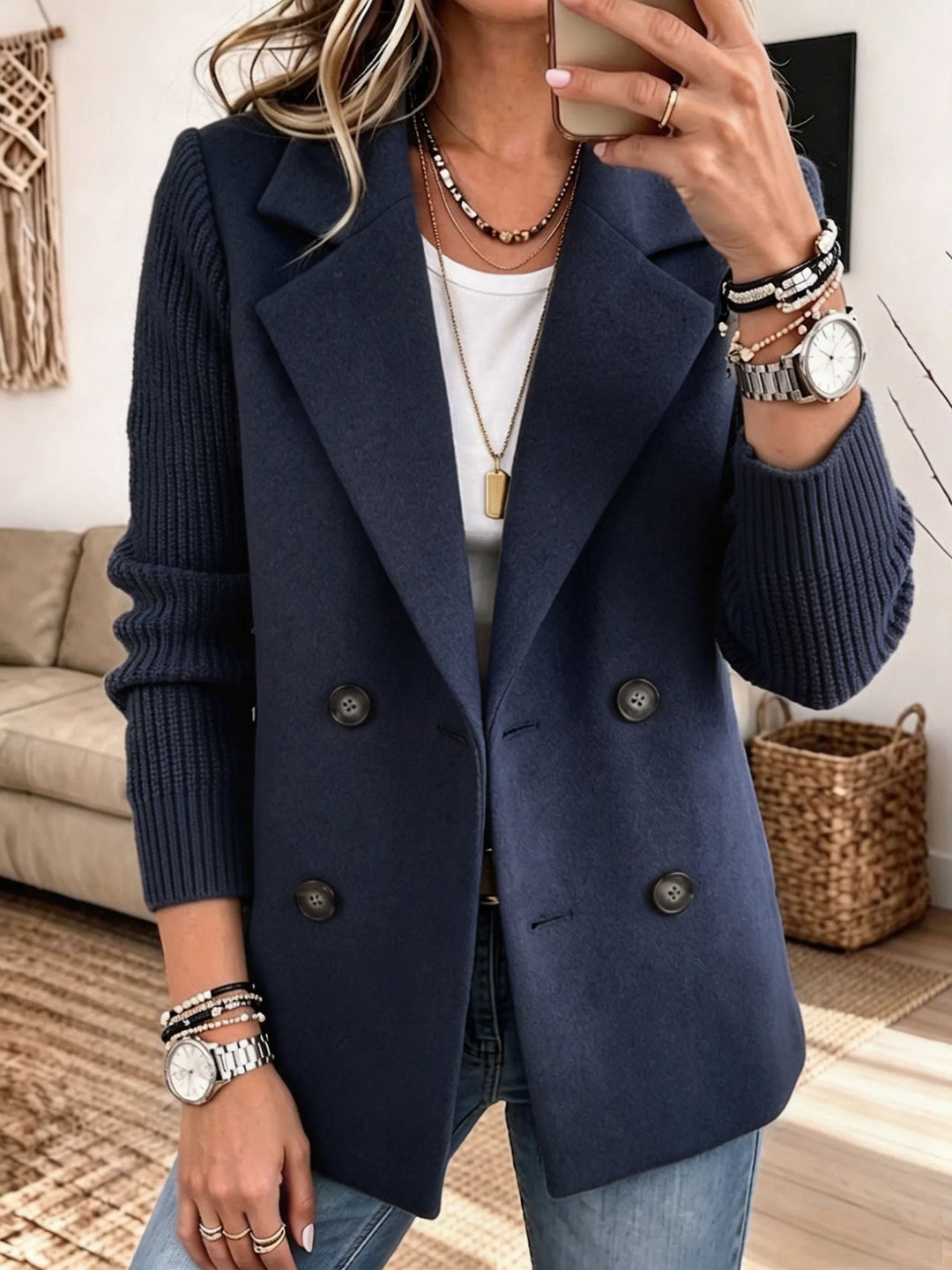 Carla | Elegant Knit-Sleeve Blazer