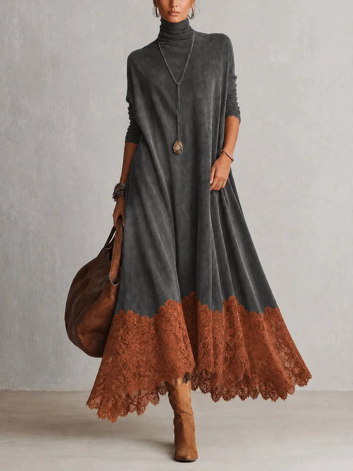 Brooke™ Faux Suede Lace-Trim Maxi Dress