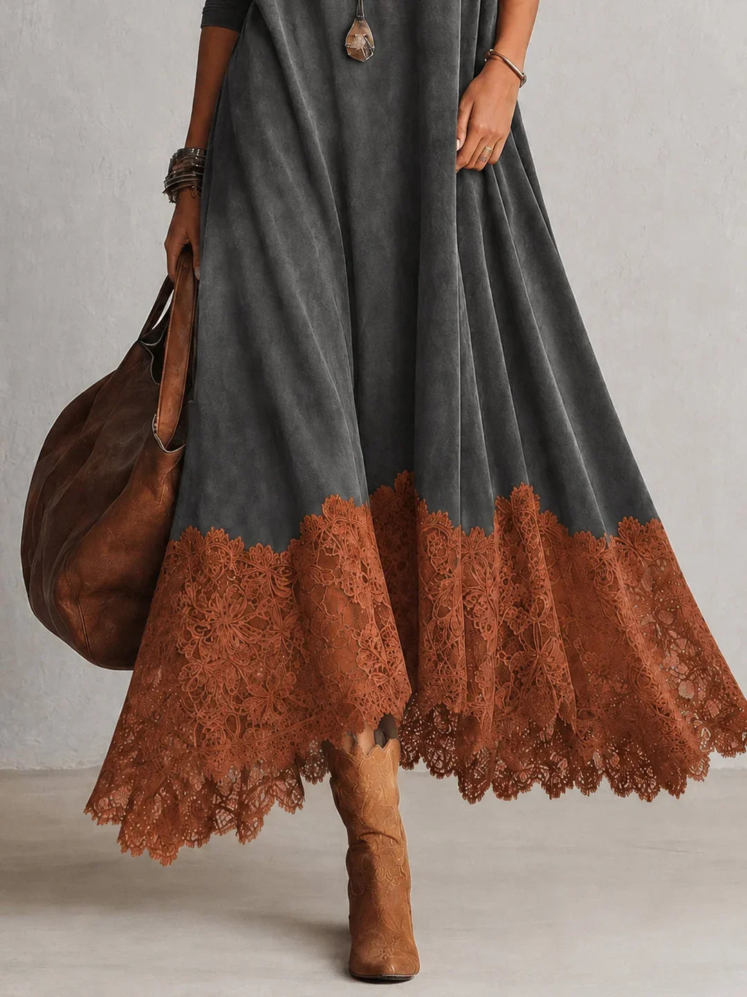 Brooke™ Faux Suede Lace-Trim Maxi Dress