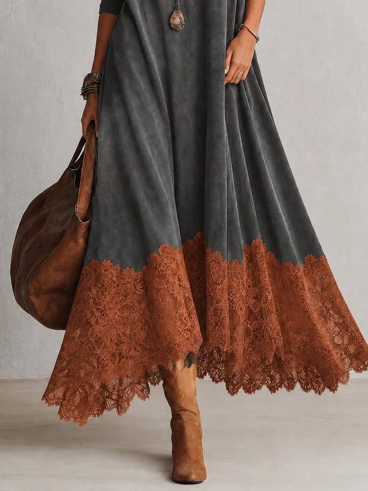 Brooke™ Faux Suede Lace-Trim Maxi Dress