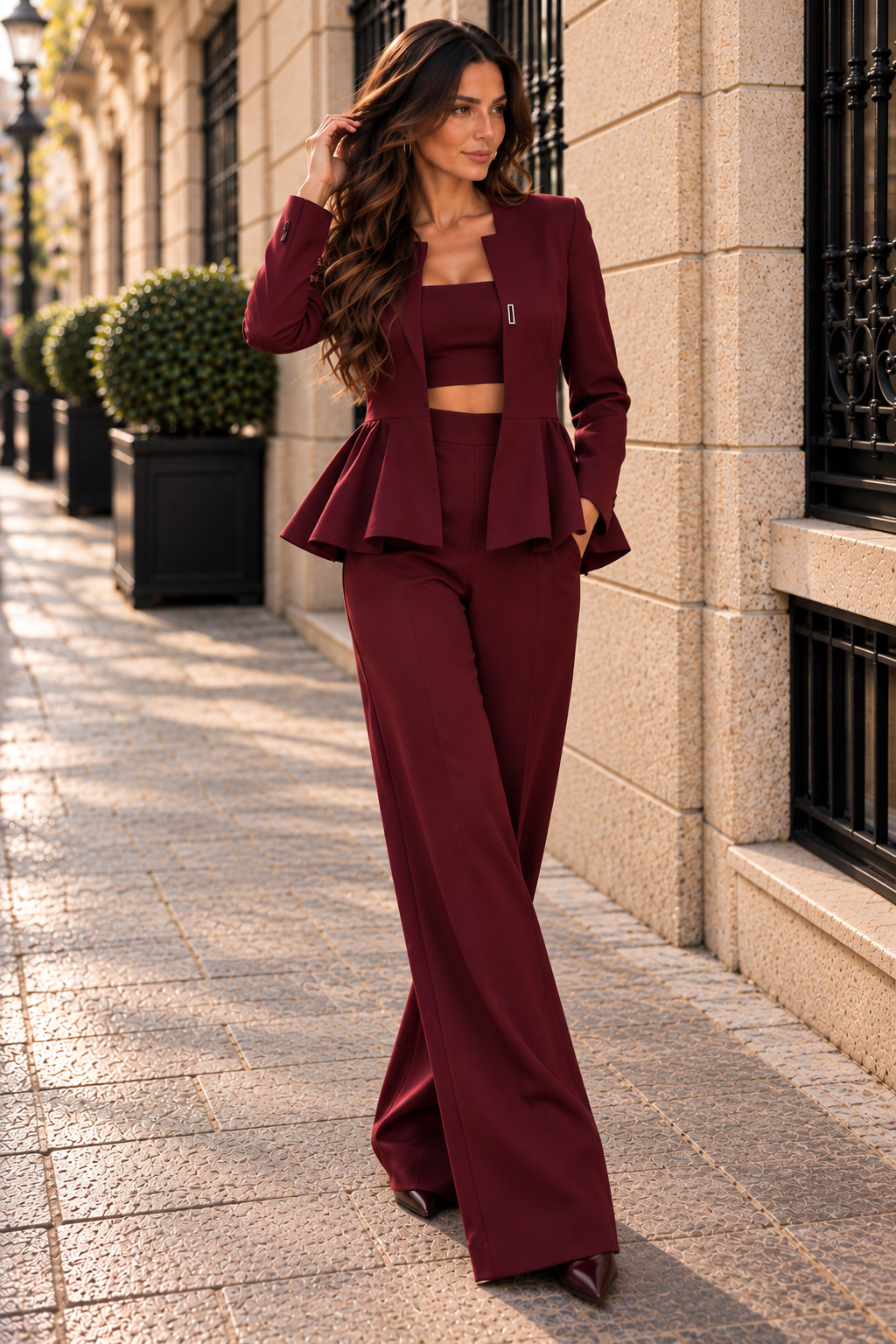 Kennedy™ 3-Piece Jacket, Crop Top & Wide-Leg Pant Set