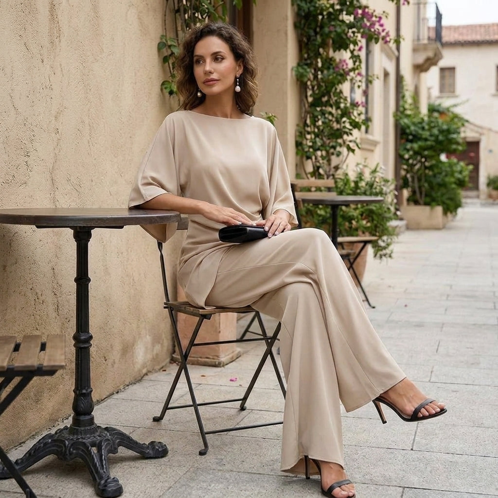 Gabriela | Draped Blouse & Wide-Leg Trousers Set