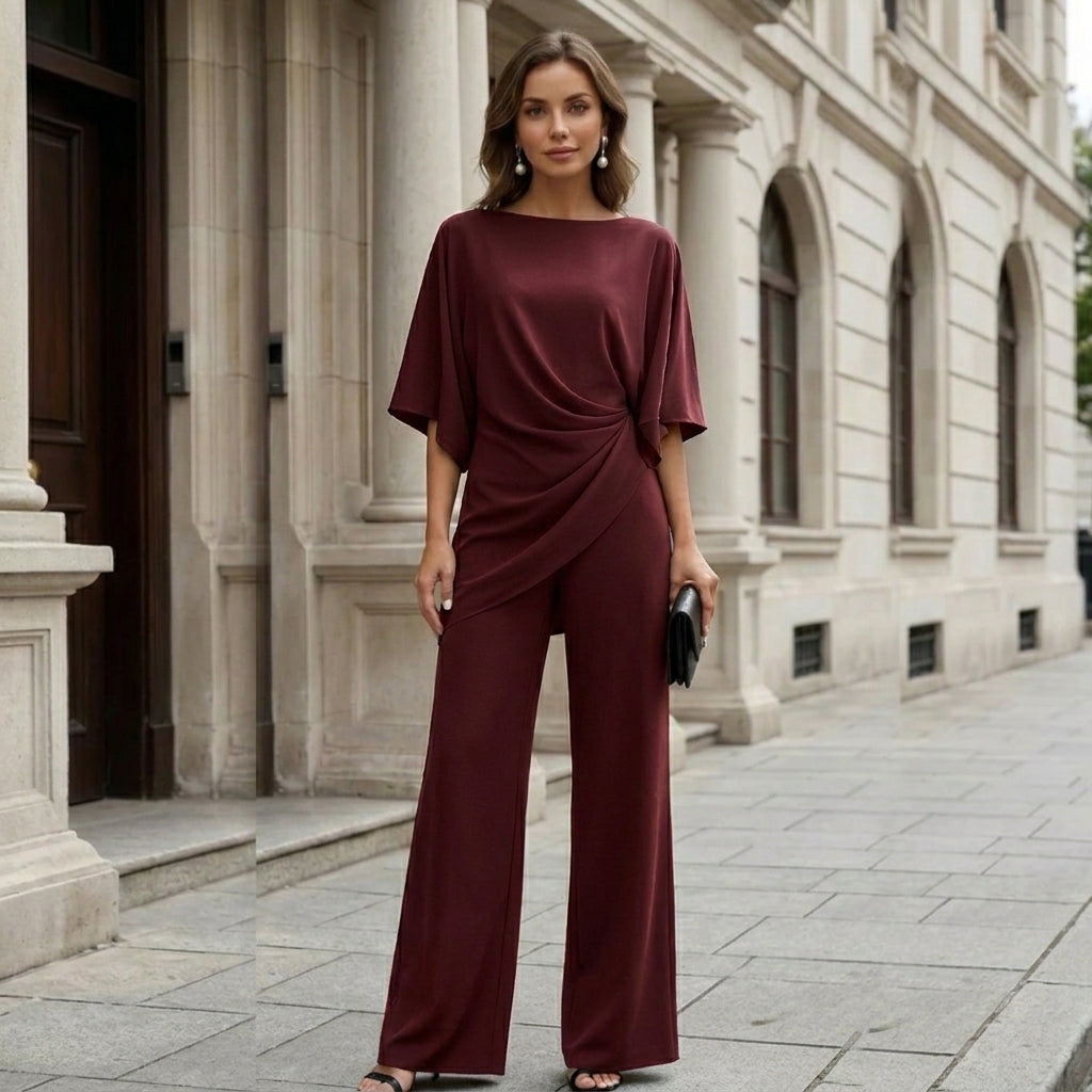 Gabriela | Draped Blouse & Wide-Leg Trousers Set
