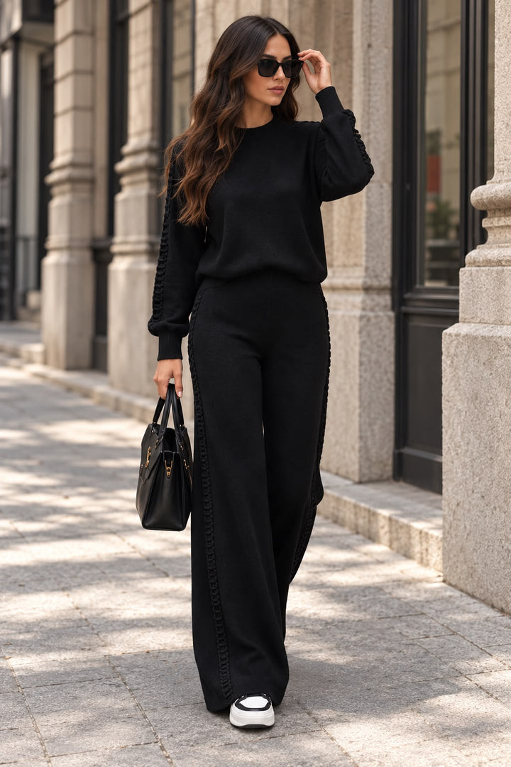 Heather™ Braided Knit Sweater & Wide-Leg Pant Set