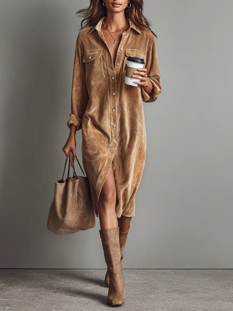 Rosaria – Loose Midi Dress with Double Pockets
