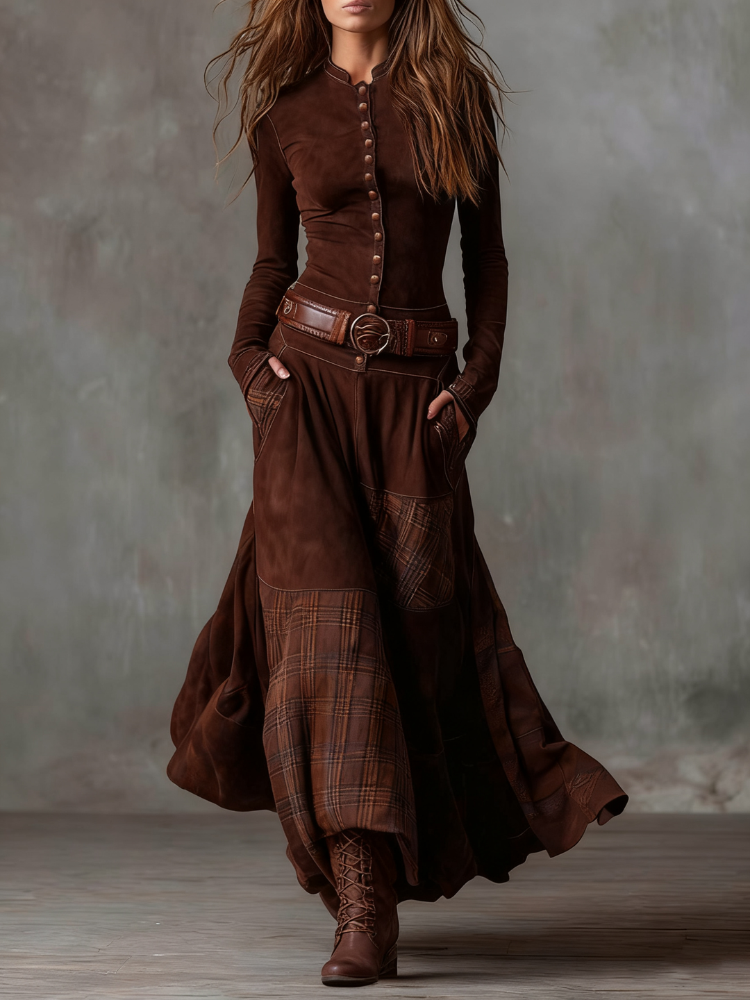 Livia – Belted Suede Maxi Dress