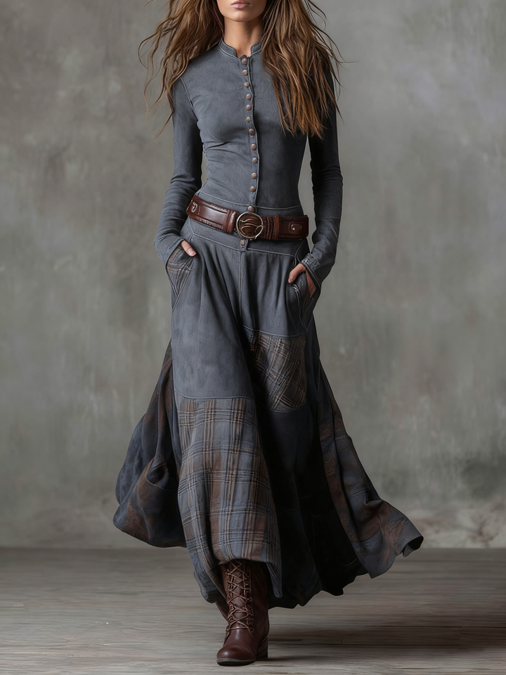 Livia – Belted Suede Maxi Dress