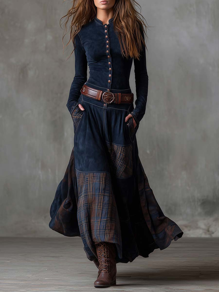 Livia – Belted Suede Maxi Dress