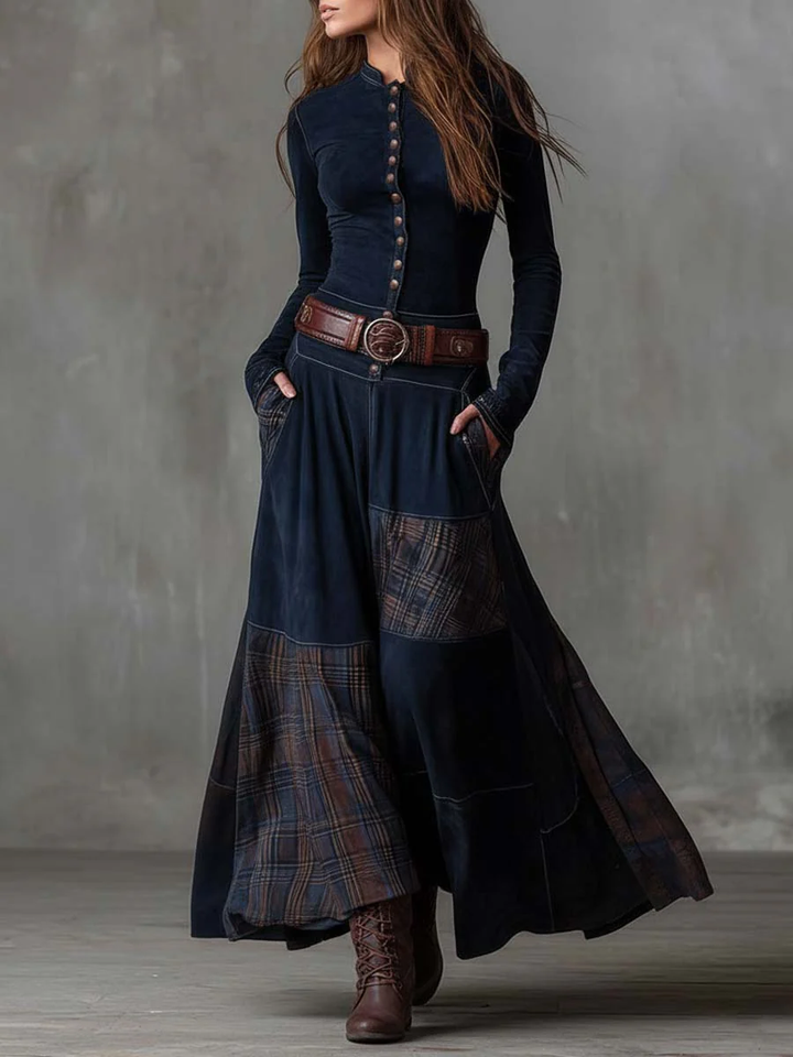 Livia – Belted Suede Maxi Dress