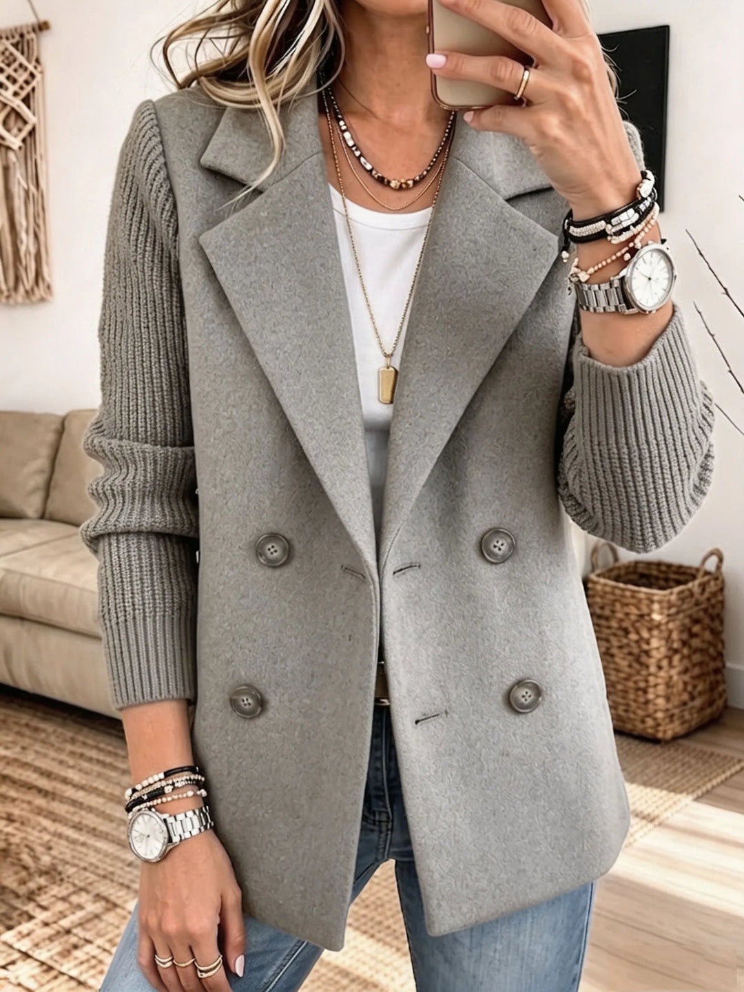 Carla | Elegant Knit-Sleeve Blazer