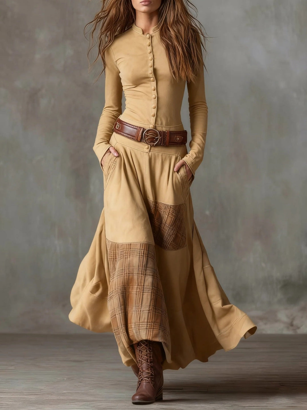 Livia – Belted Suede Maxi Dress