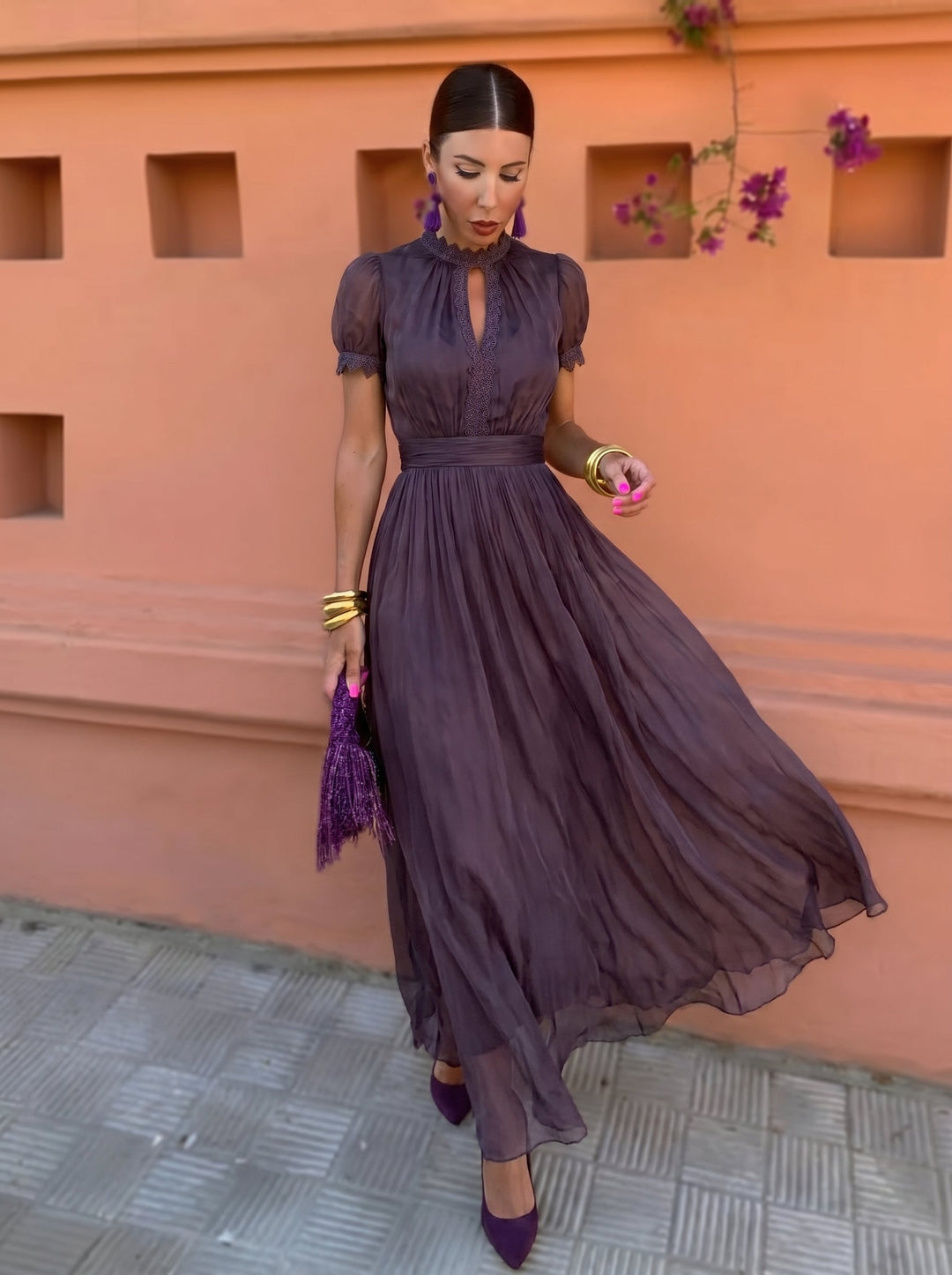 Cayetana | Abito Lungo Donna in Chiffon Collo Alto