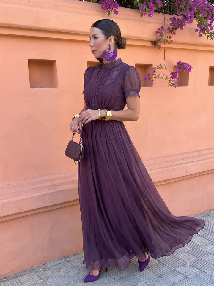 Cayetana | Abito Lungo Donna in Chiffon Collo Alto
