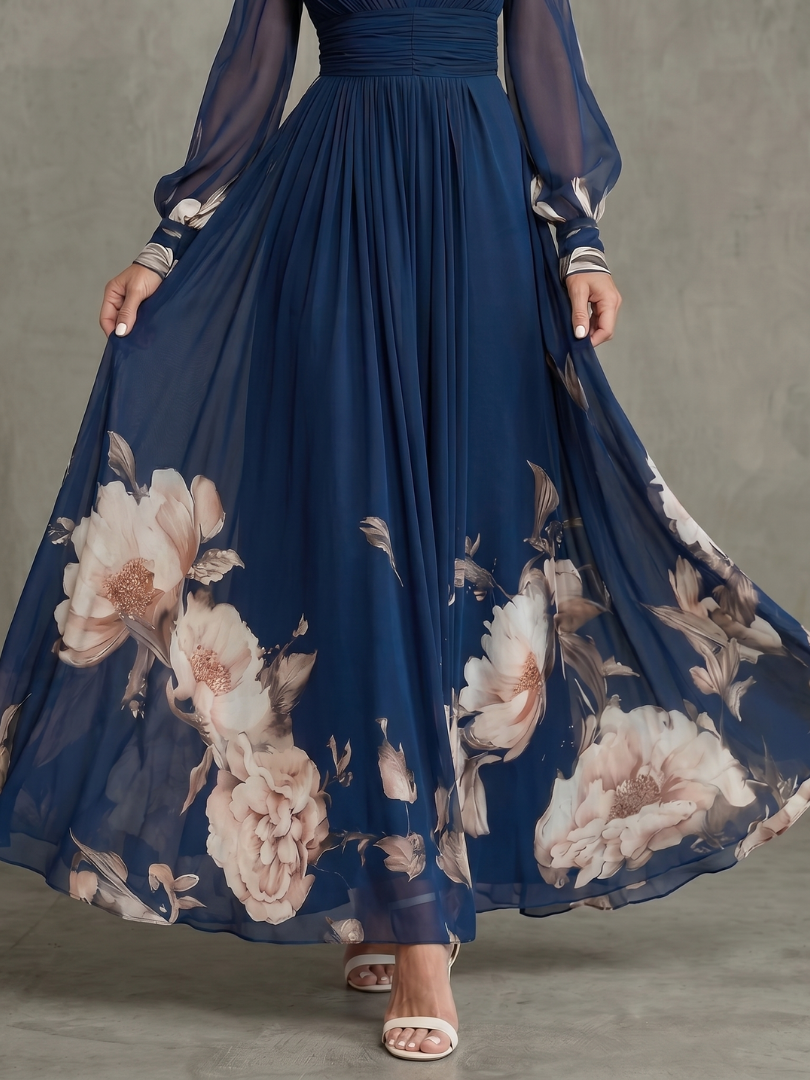 Claire™ Floral Hem Sheer Sleeve Maxi Dress