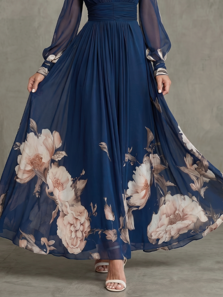 Claire™ Floral Hem Sheer Sleeve Maxi Dress
