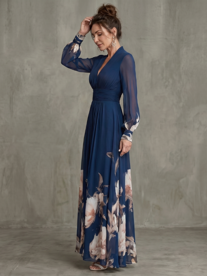 Claire™ Floral Hem Sheer Sleeve Maxi Dress