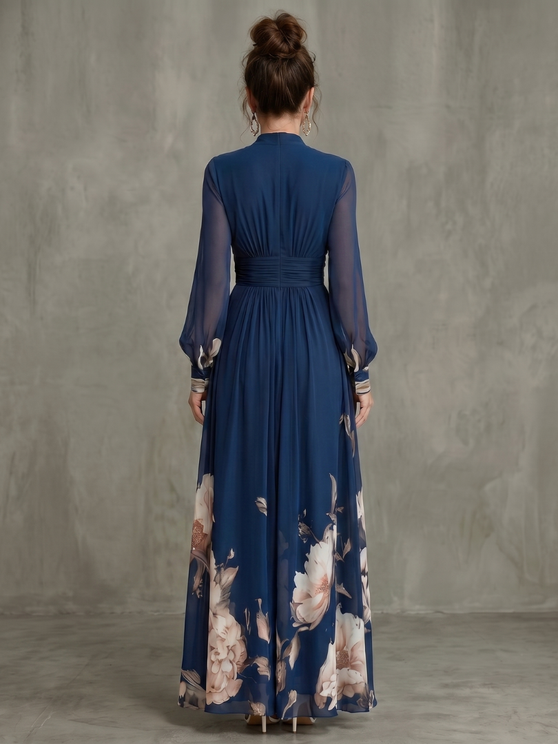 Claire™ Floral Hem Sheer Sleeve Maxi Dress