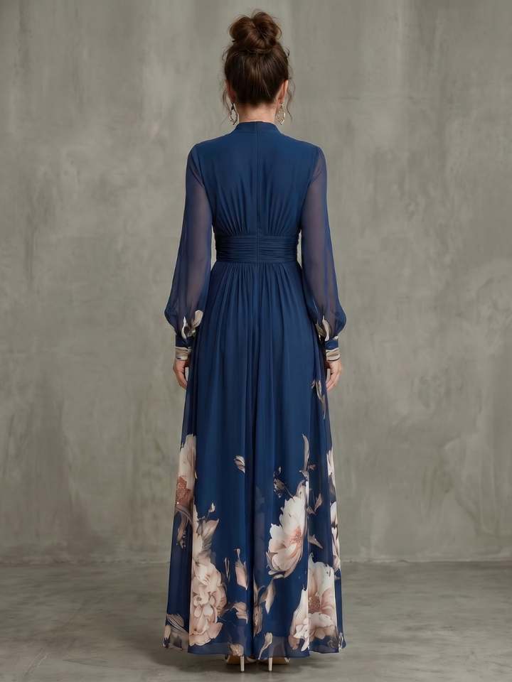 Claire™ Floral Hem Sheer Sleeve Maxi Dress