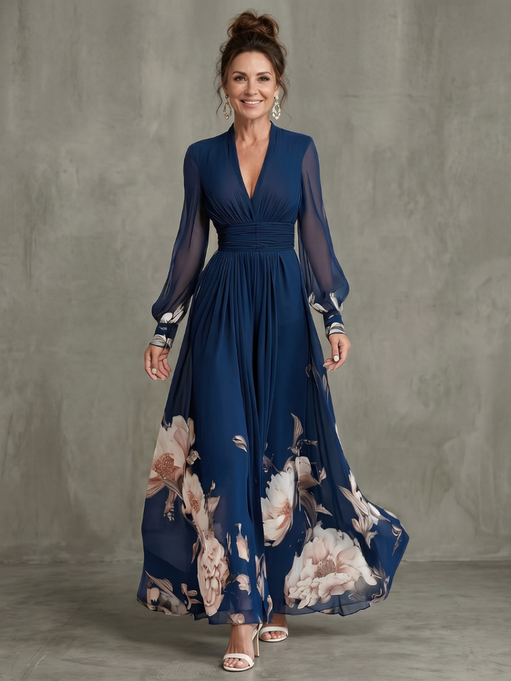 Claire™ Floral Hem Sheer Sleeve Maxi Dress