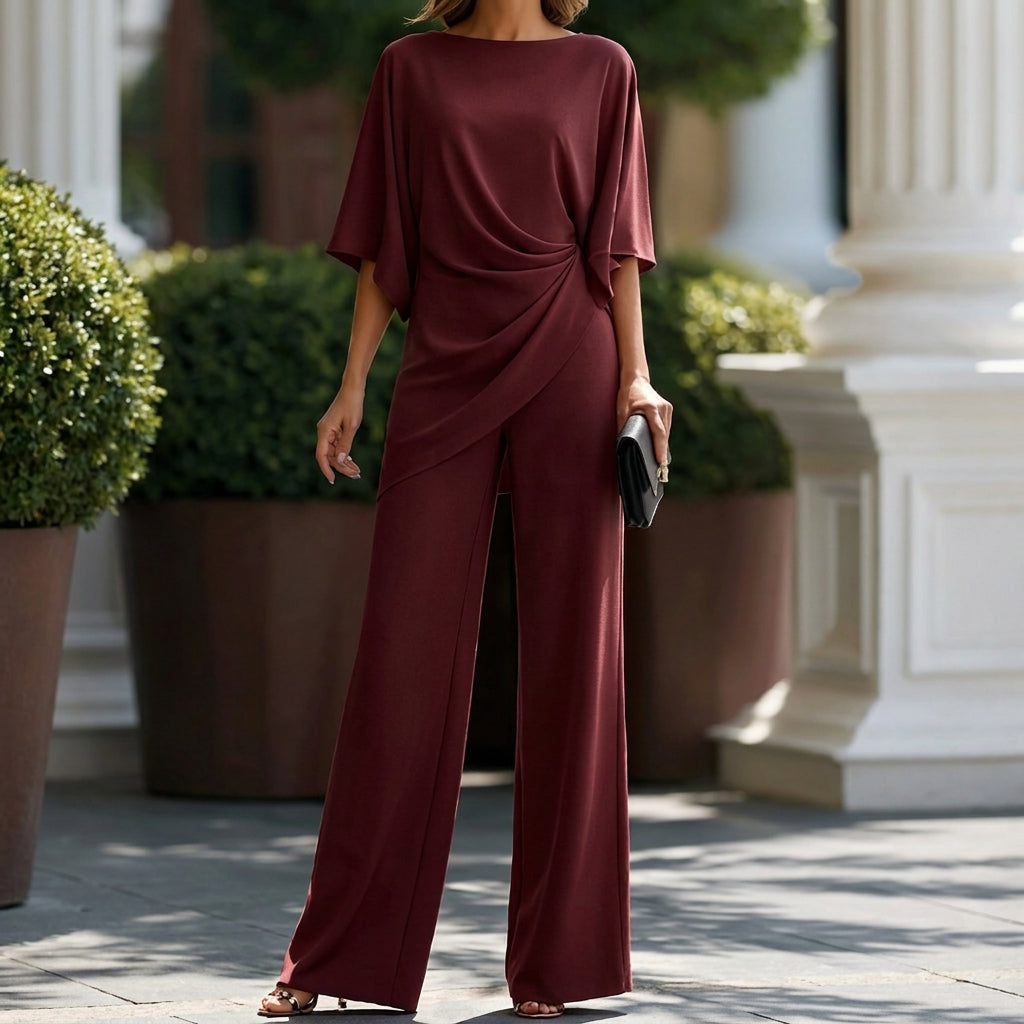 Gabriela | Draped Blouse & Wide-Leg Trousers Set
